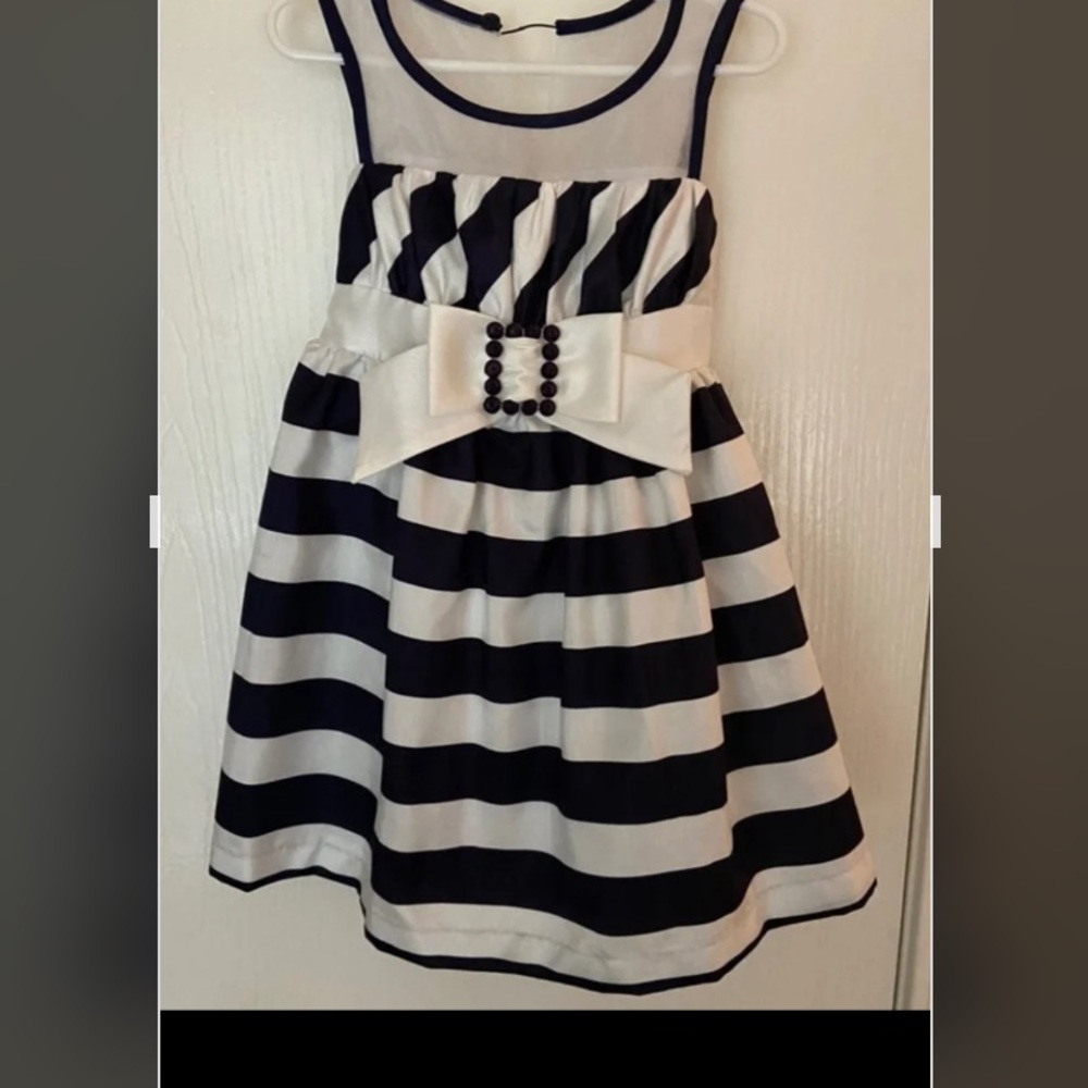 Navy and White Striped Sleeveless Toddler Formal Dress